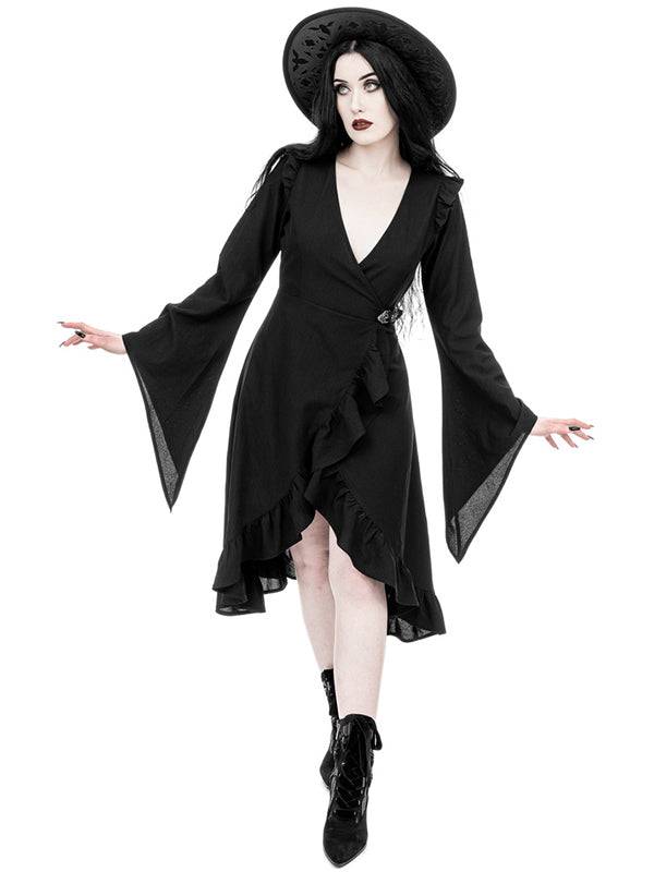 Elegante Wikkeljurk Met Kathedraalgesp, V-Vormige Halslijn En Uitlopende Mouwen