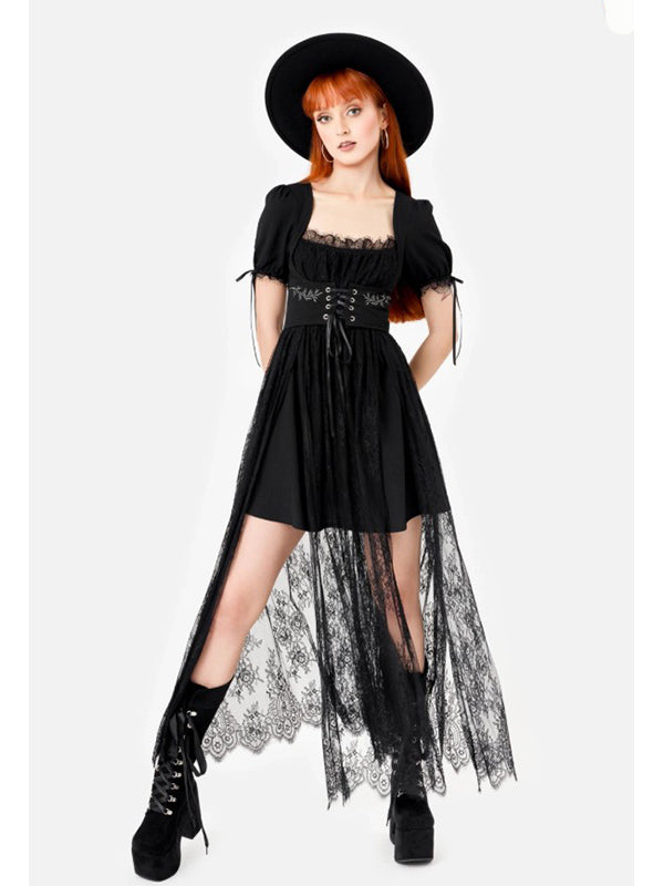 Maxi-Jurk Met Kant Overrok, Elastische Taille En Uitlopende Mini-Onderrok - Wild Incantations