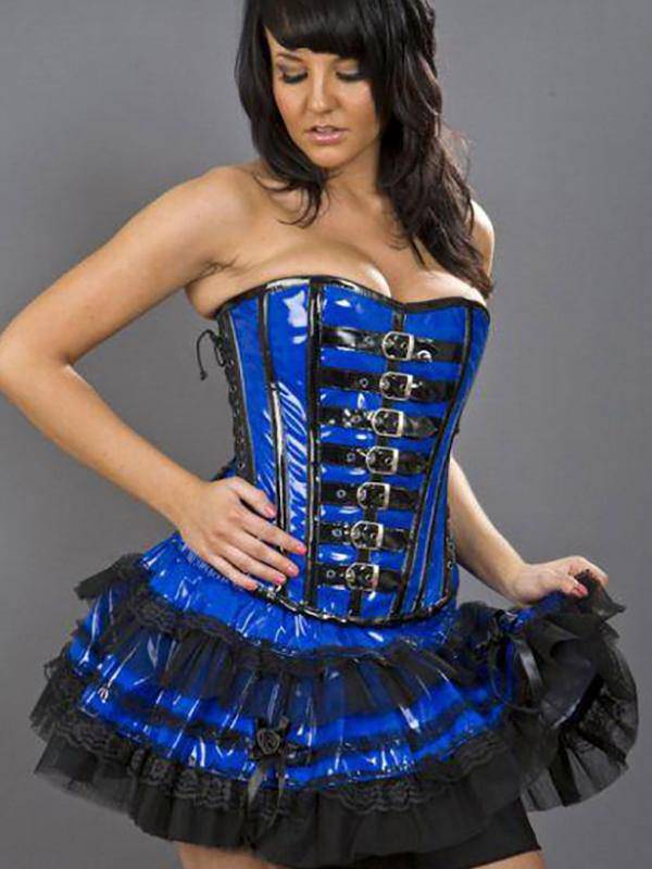 Blue PVC Rok - DivineDarkness- Online shop voor Gothic en Alternatieve Kleding!