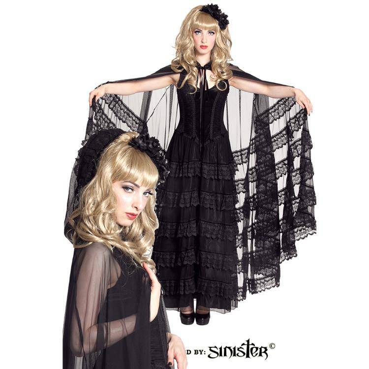 Lange gothic cape in tulle - DivineDarkness- Online shop voor Gothic en Alternatieve Kleding!