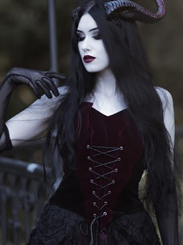 Scarlet Red Bats Corset Top - DivineDarkness- Online shop voor Gothic en Alternatieve Kleding!